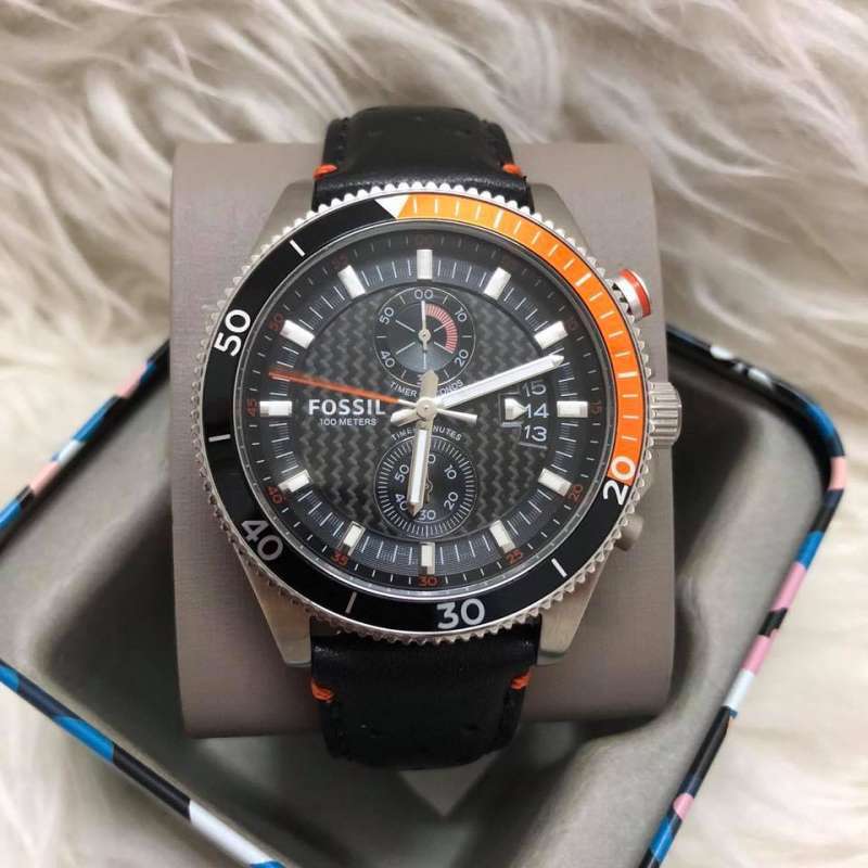 Fossil Wakefield Chronograph Black Dial Black Leather Strap Watch for Men - CH2953 Watches Fossil   