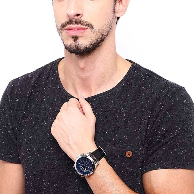 Fossil Grant Chronograph Blue Dial Black Leather Strap Watch for Men - FS4990 Watches Fossil   