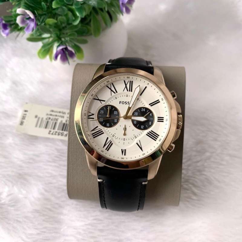 Fossil Grant Chronograph White Dial Black Leather Strap Watch for Men - FS5272 Watches Fossil   