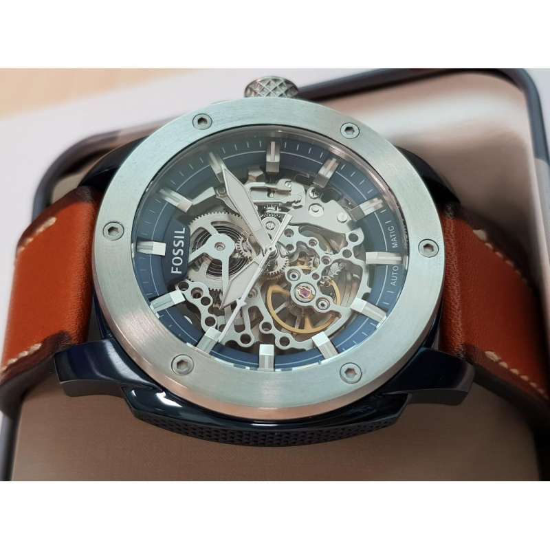 Fossil Modern Machine Automatic Skeleton Silver Dial Brown Leather Strap Watch for Men - ME3135 Watches Fossil   