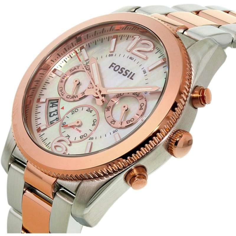 Fossil Perfect Boyfriend Mother of Pearl Dial Two Tone Steel Strap Watch for Women - ES4135 Watches Fossil   