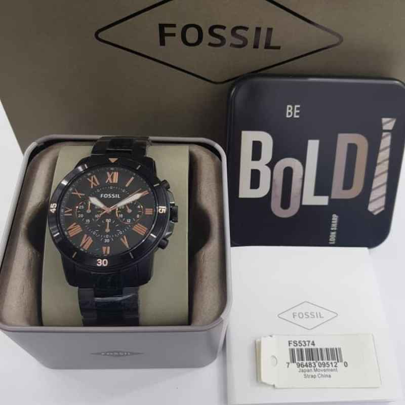 Fossil Grant Sport Chronograph Black Dial Black Steel Strap Watch for Men - FS5374 Watches Fossil   