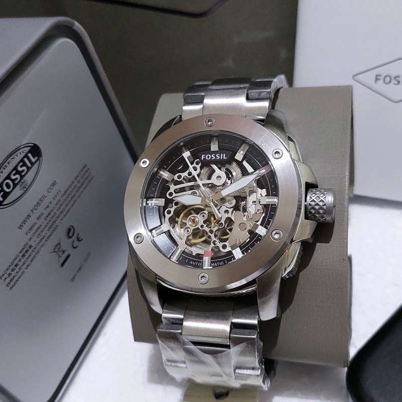 Fossil Modern Machine Automatic Silver Dial Silver Steel Strap Watch for Men - ME3081 Watches Fossil   