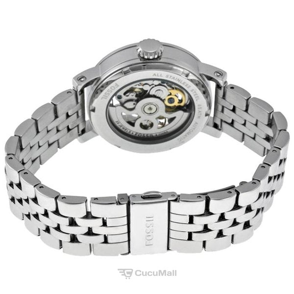 Fossil Boyfriend Automatic Skeleton Silver Dial Silver Steel Strap Watch for Women - ME3067 Watches Fossil   