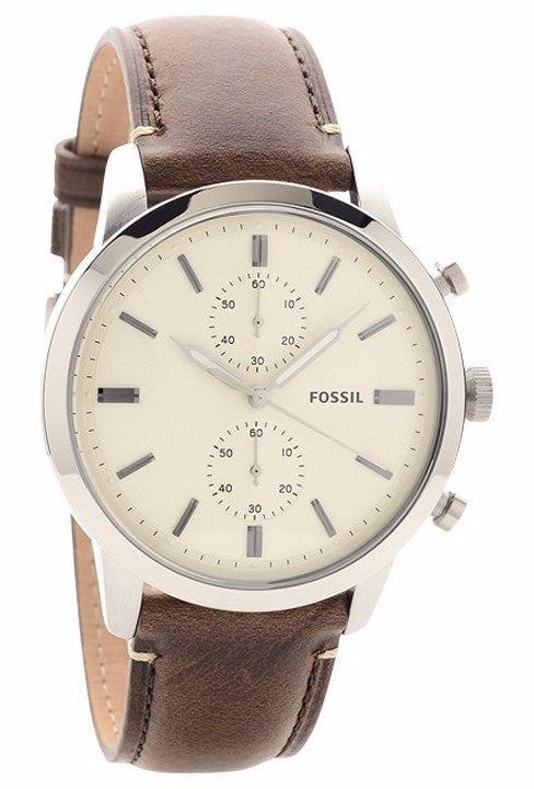 Fossil Townsman Chronograph White Dial Brown Leather Strap Watch for Men - FS5350 Watches Fossil   