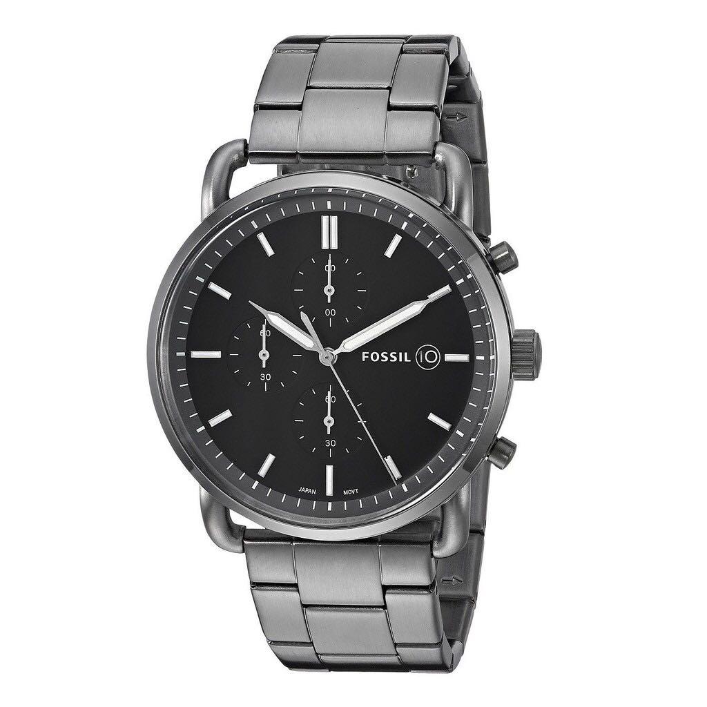 Fossil The Commuter Black Dial Grey Steel Strap Watch for Men - FS5400 Watches Fossil   