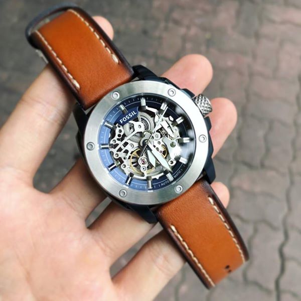 Fossil Modern Machine Automatic Skeleton Silver Dial Brown Leather Strap Watch for Men - ME3135 Watches Fossil   