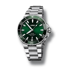 Oris Aquis Date Green Dial Silver Steel Strap Watch For Men - 0173377304157-0782405PEB