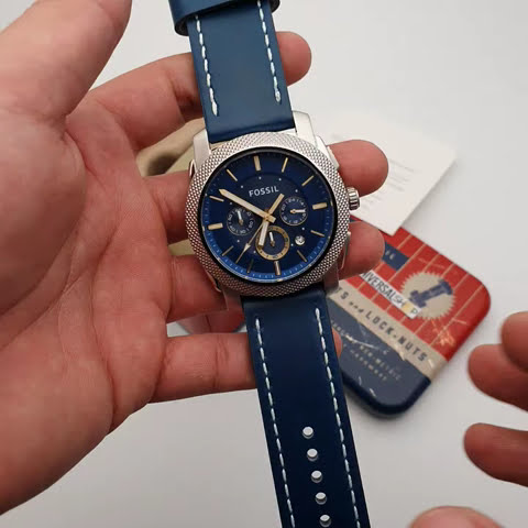 Fossil Machine Chronograph Blue Dial Blue Leather Strap Watch for Men - FS5262 Watches Fossil   