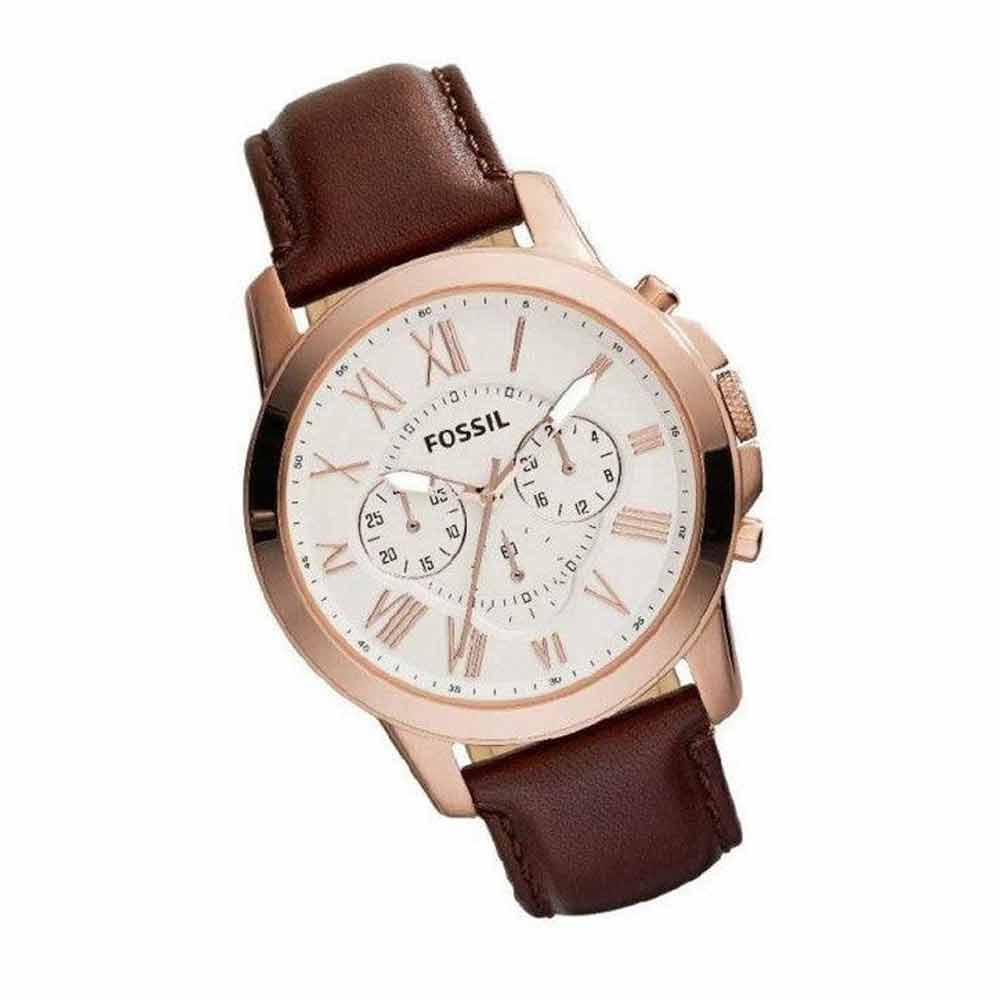 Fossil Grant Chronograph White Dial Brown Leather Strap Watch for Men - FS4991 Watches Fossil   