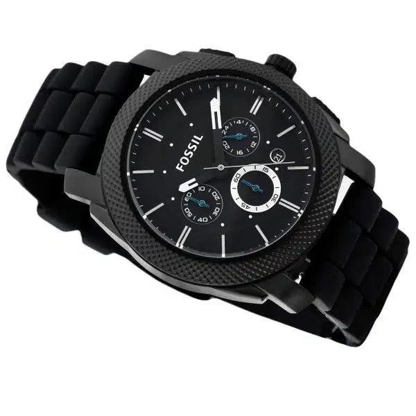 Fossil Machine Chronograph Black Dial Black Silicone Strap Watch for Men - FS4487 Watches Fossil   