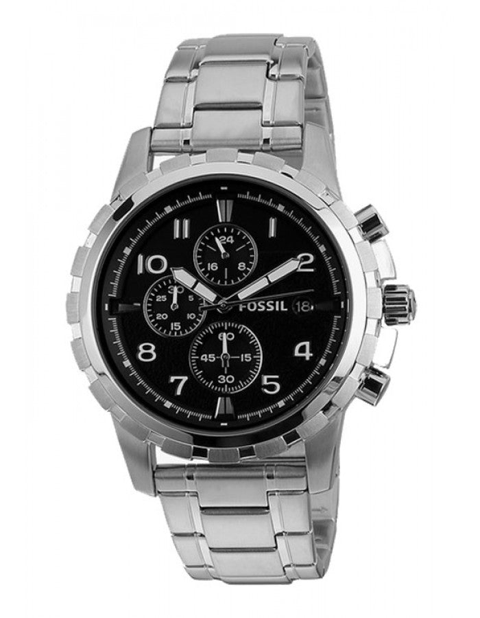 Fossil Dean Chronograph Black Dial Silver Steel Strap Watch for Men - FS4542 Watches Fossil   