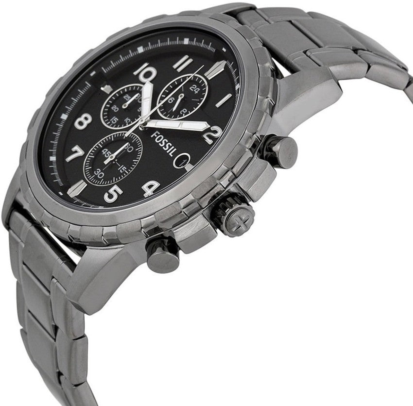 Fossil Dean Chronograph Black Dial Black Steel Strap Watch for Men - FS4721 Watches Fossil   