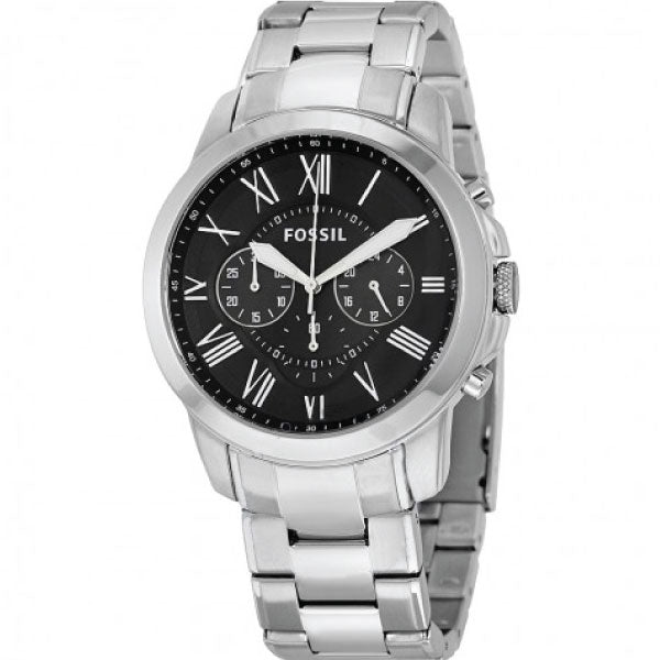 Fossil Grant Chronograph Black Dial Silver Steel Strap Watch for Men - FS4736 Watches Fossil   