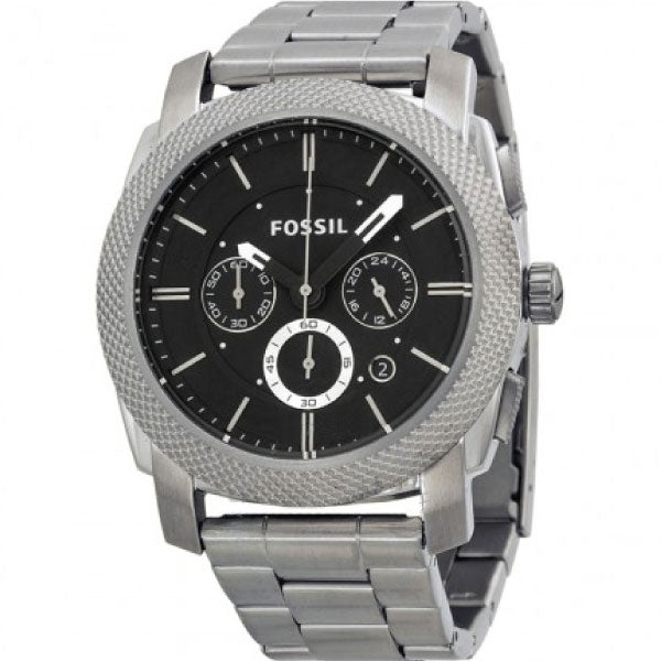 Fossil Machine Chronograph Black Dial Silver Steel Strap Watch for Men - FS4776 Watches Fossil   