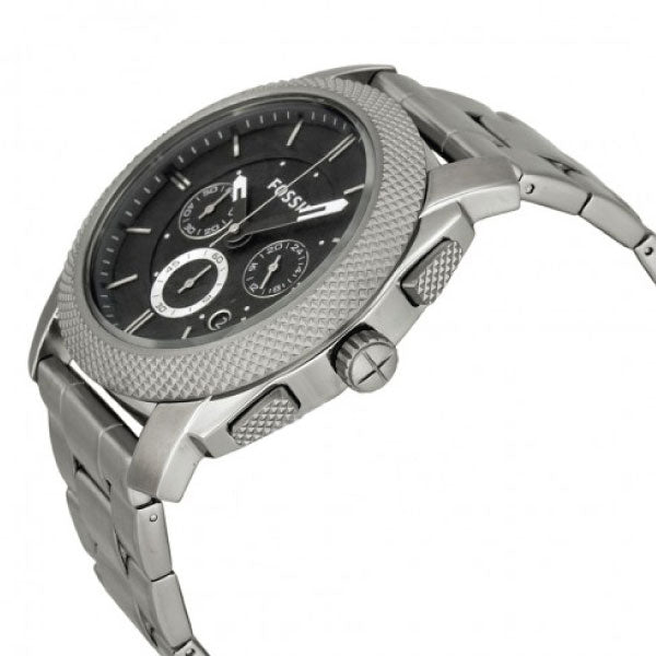 Fossil Machine Chronograph Black Dial Silver Steel Strap Watch for Men - FS4776 Watches Fossil   