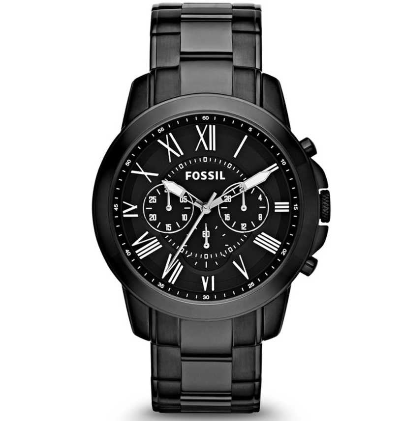 Fossil Grant Chronograph Black Dial Black Steel Strap Watch for Men - FS4832 Watches Fossil   