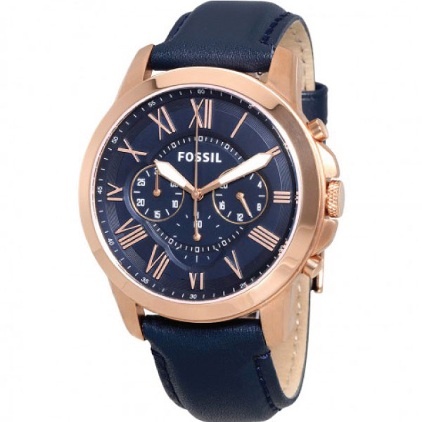 Fossil Grant Chronograph Blue Dial Blue Leather Strap Watch for Men - FS4835 Watches Fossil   