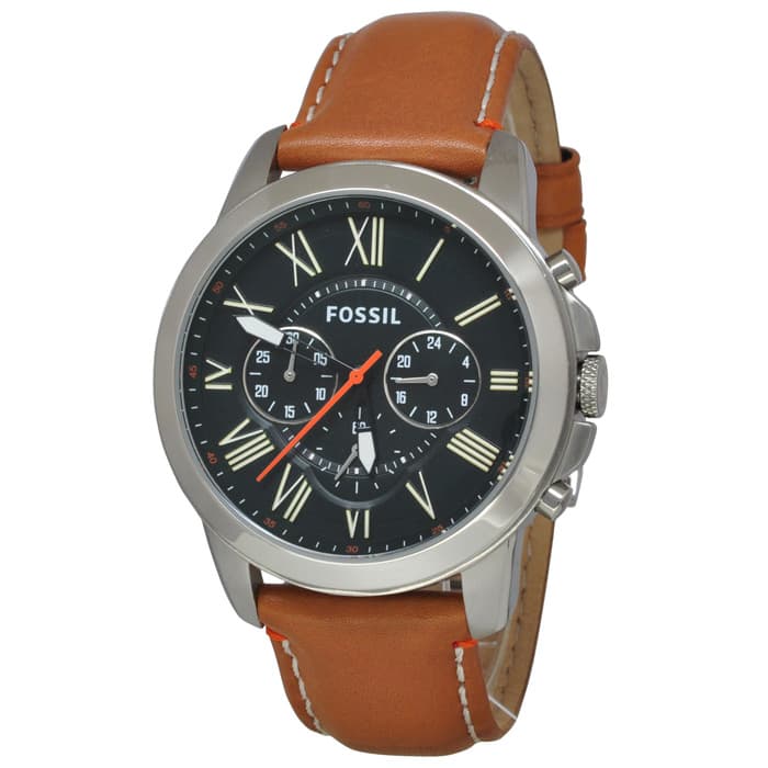 Fossil Grant Chronograph Green Dial Brown Leather Strap Watch for Men - FS4918 Watches Fossil   