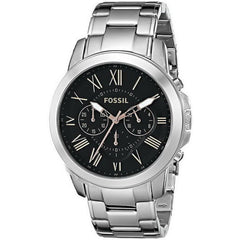 Fossil Grant Chronograph Black Dial Silver Steel Strap Watch for Men - FS4994 Watches Fossil   