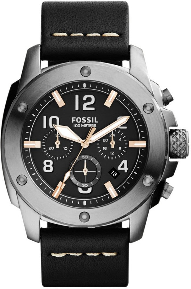 Fossil Modern Machine Chronograph Black Dial Black Leather Strap Watch for Men - FS4928 Watches Fossil   