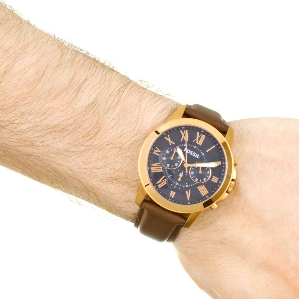 Fossil Grant Chronograph Blue Dial Brown Leather Strap Watch for Men - FS5068 Watches Fossil   