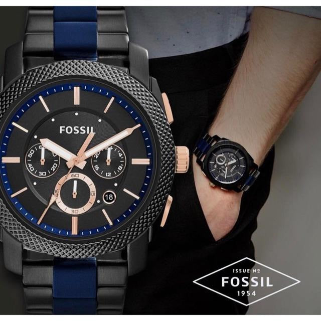 Fossil Machine Chronograph Black Dial Two Tone Steel Strap Watch for Men - FS5164 Watches Fossil   