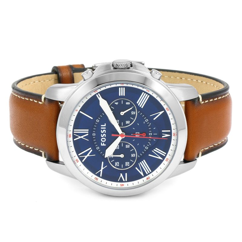 Fossil Grant Chronograph Blue Dial Brown Leather Strap Watch for Men - FS5210 Watches Fossil   