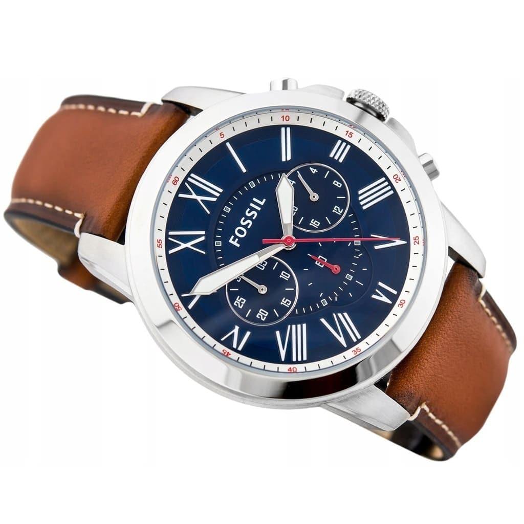 Fossil Grant Chronograph Blue Dial Brown Leather Strap Watch for Men - FS5210 Watches Fossil   