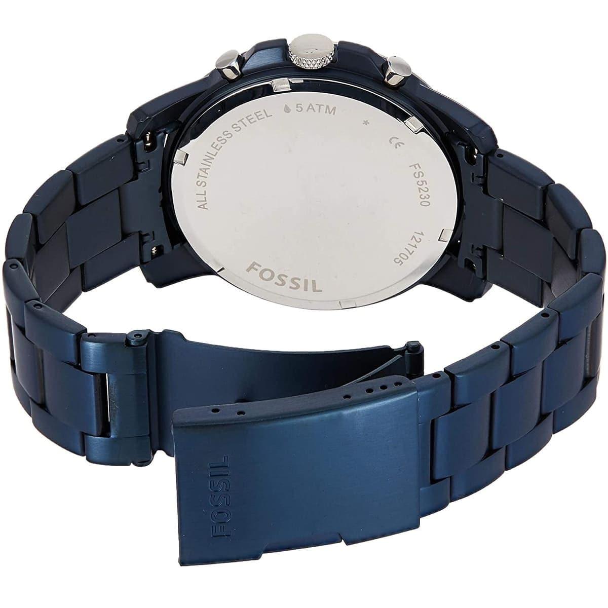 Fossil Grant Chronograph Blue Dial Blue Steel Strap Watch for Men - FS5230 Watches Fossil   