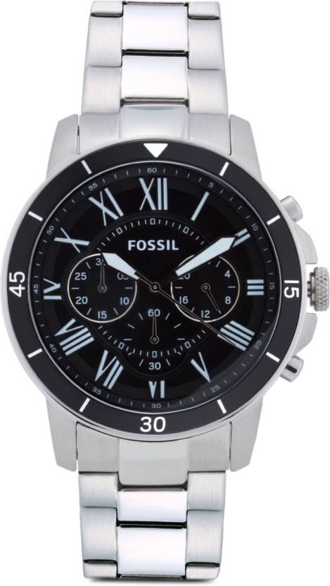 Fossil Grant Sport Chronograph Black Dial Silver Steel Strap Watch for Men - FS5236 Watches Fossil   