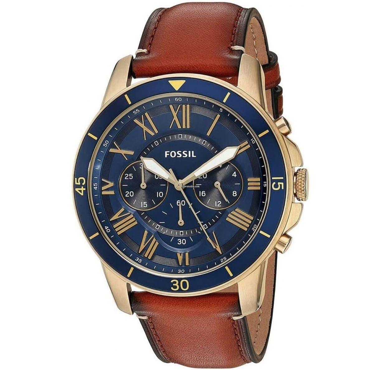 Fossil Grant Sport Chronograph Blue Dial Brown Leather Strap Watch for Men - FS5268 Watches Fossil   