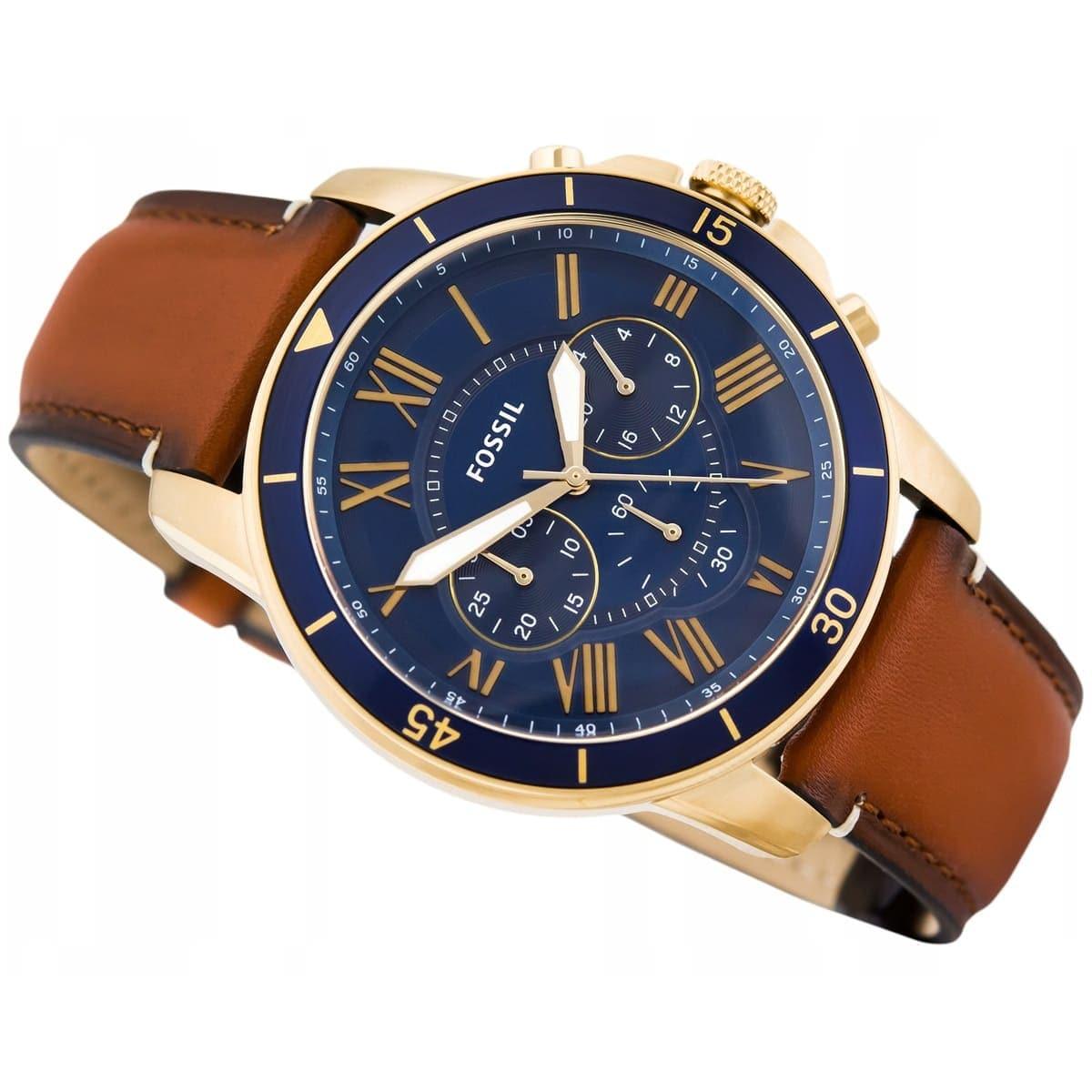 Fossil Grant Sport Chronograph Blue Dial Brown Leather Strap Watch for Men - FS5268 Watches Fossil   