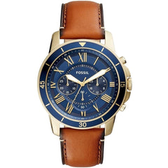 Fossil Grant Sport Chronograph Blue Dial Brown Leather Strap Watch for Men - FS5268 Watches Fossil   