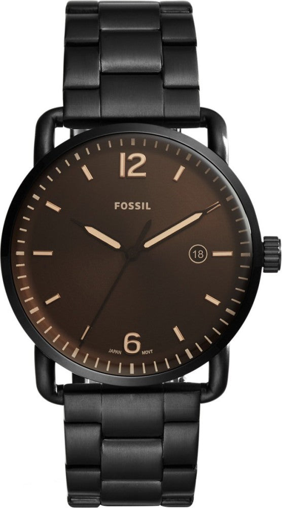 Fossil The Commuter Brown Dial Black Steel Strap Watch for Men - FS5277 Watches Fossil   