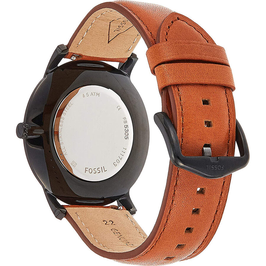 Fossil The Minimalist Black Dial Brown Leather Strap Watch for Men - FS5305 Watches Fossil   