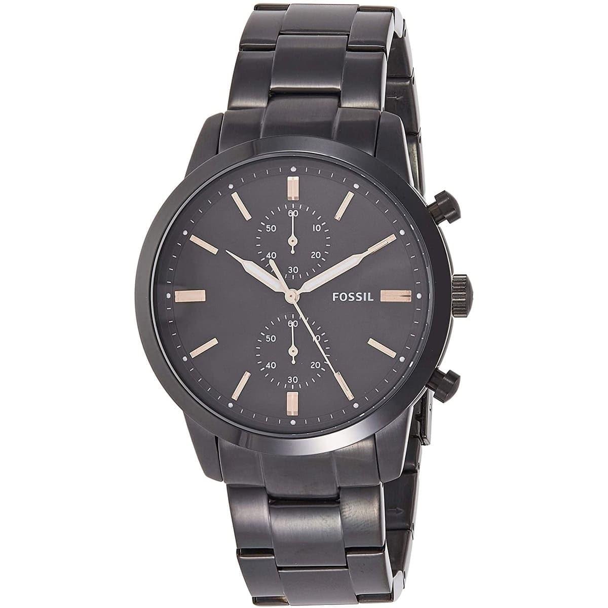 Fossil Townsman Chronograph Black Dial Black Steel Strap Watch for Men - FS5379 Watches Fossil   