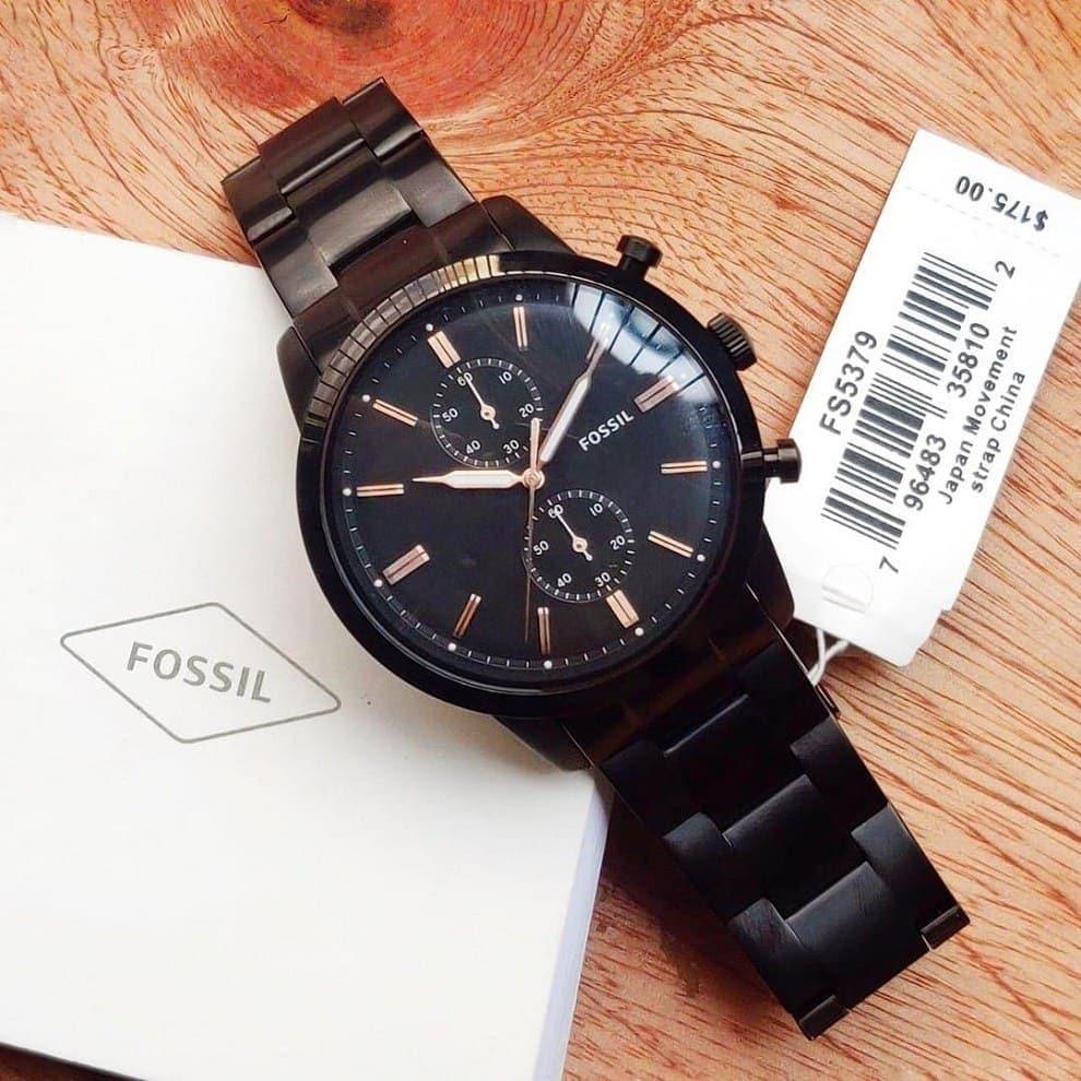 Fossil Townsman Chronograph Black Dial Black Steel Strap Watch for Men - FS5379 Watches Fossil   