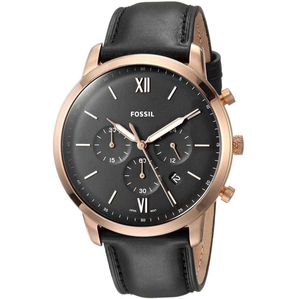 Fossil Neutra Chronograph Black Dial Black Leather Strap Watch for Men - FS5381 Watches Fossil   