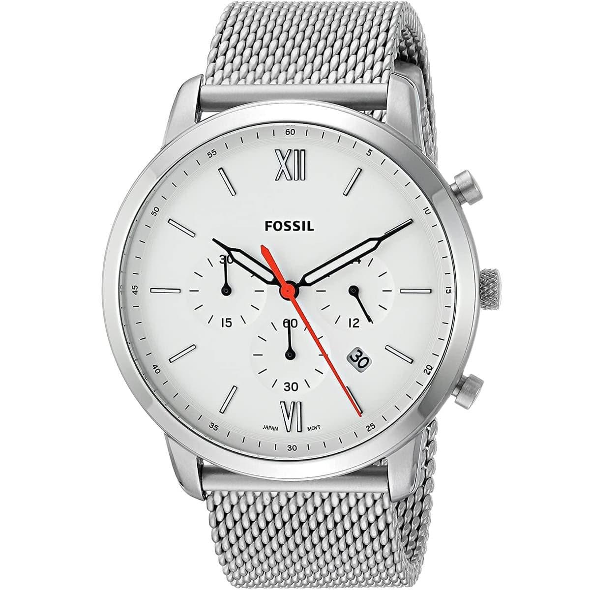 Fossil Neutra Chronograph White Dial Silver Mesh Bracelet Watch for Men - FS5382 Watches Fossil   