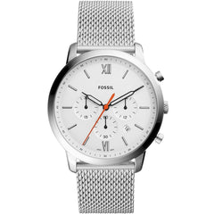 Fossil Neutra Chronograph White Dial Silver Mesh Bracelet Watch for Men - FS5382 Watches Fossil   