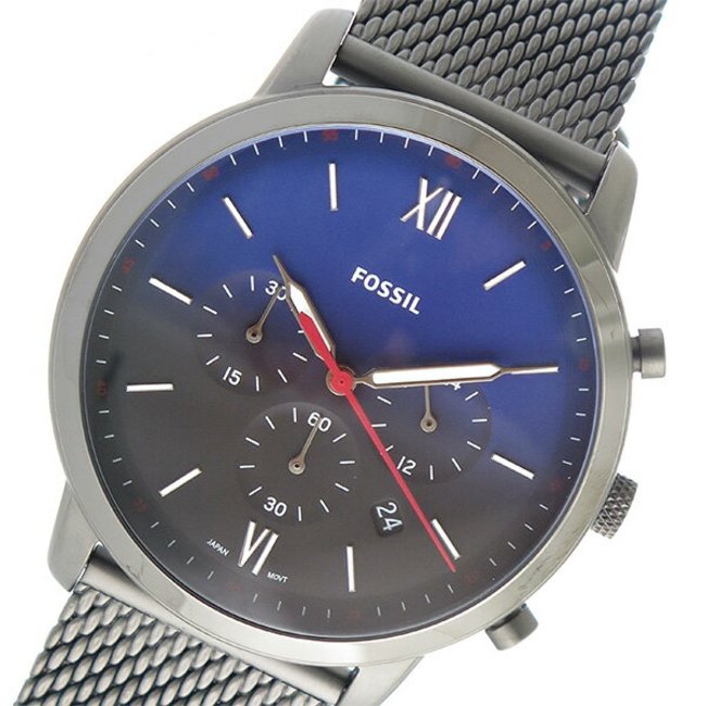 Fossil Neutra Chronograph Blue Dial Silver Mesh Bracelet Watch for Men - FS5383 Watches Fossil   