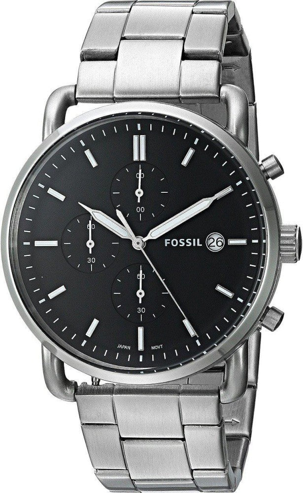 Fossil The Commuter Black Dial Silver Steel Strap Watch for Men - FS5399 Watches Fossil   