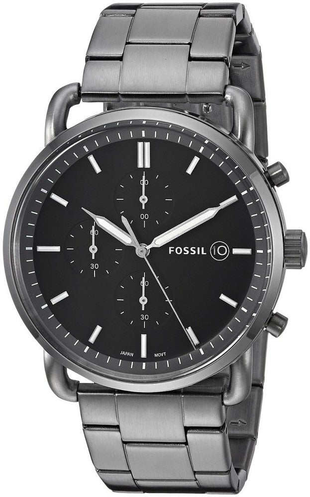 Fossil The Commuter Black Dial Grey Steel Strap Watch for Men - FS5400 Watches Fossil   