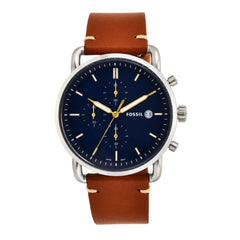 Fossil The Commuter Blue Dial Brown Leather Strap Watch for Men - FS5401 Watches Fossil   