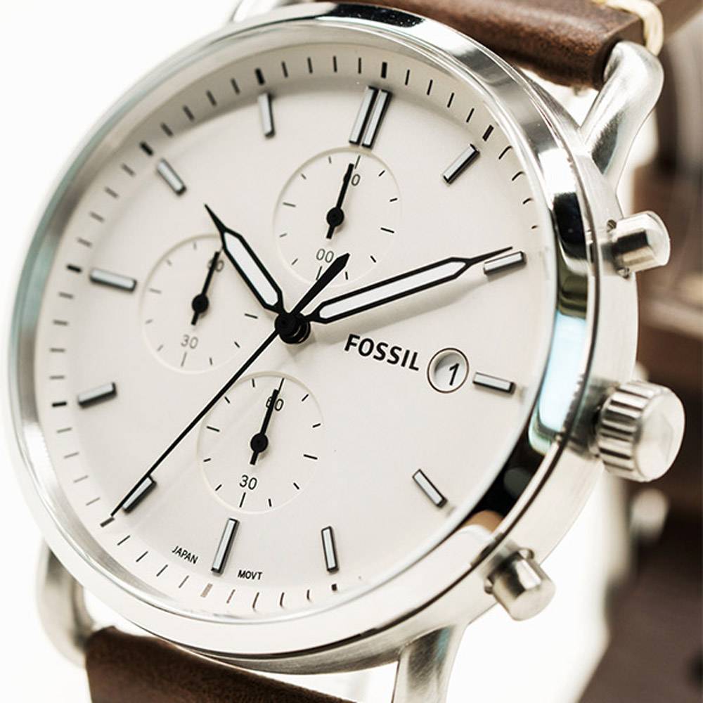 Fossil The Commuter White Dial Brown Leather Strap Watch for Men - FS5402 Watches Fossil   