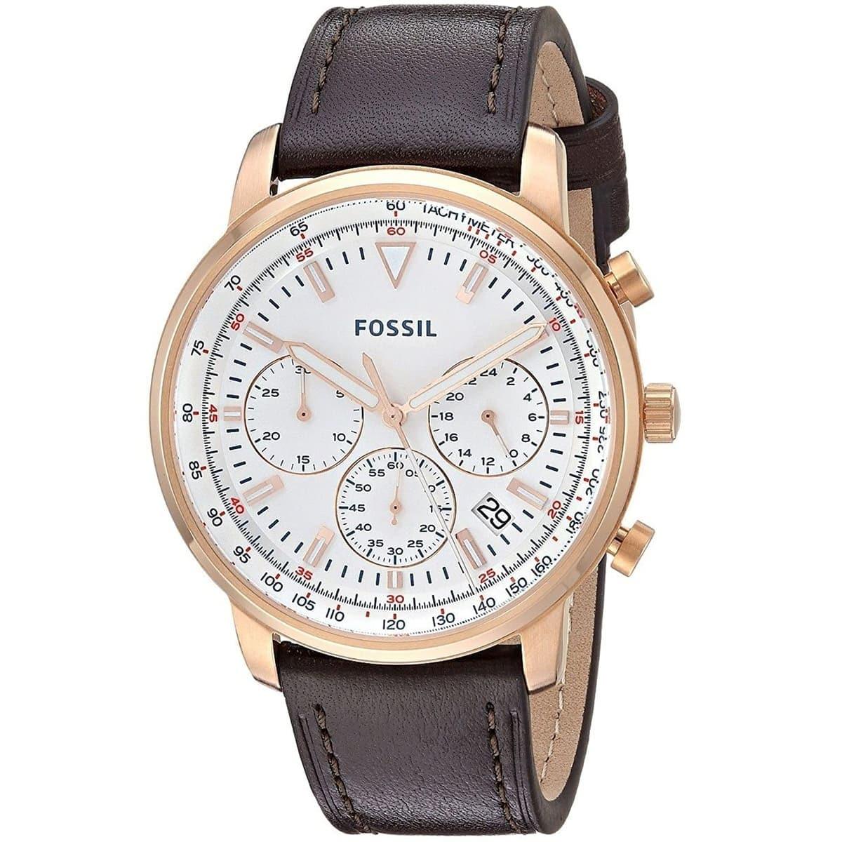 Fossil Goodwin Chronograph White Dial Brown Leather Strap Watch for Men - FS5415 Watches Fossil   