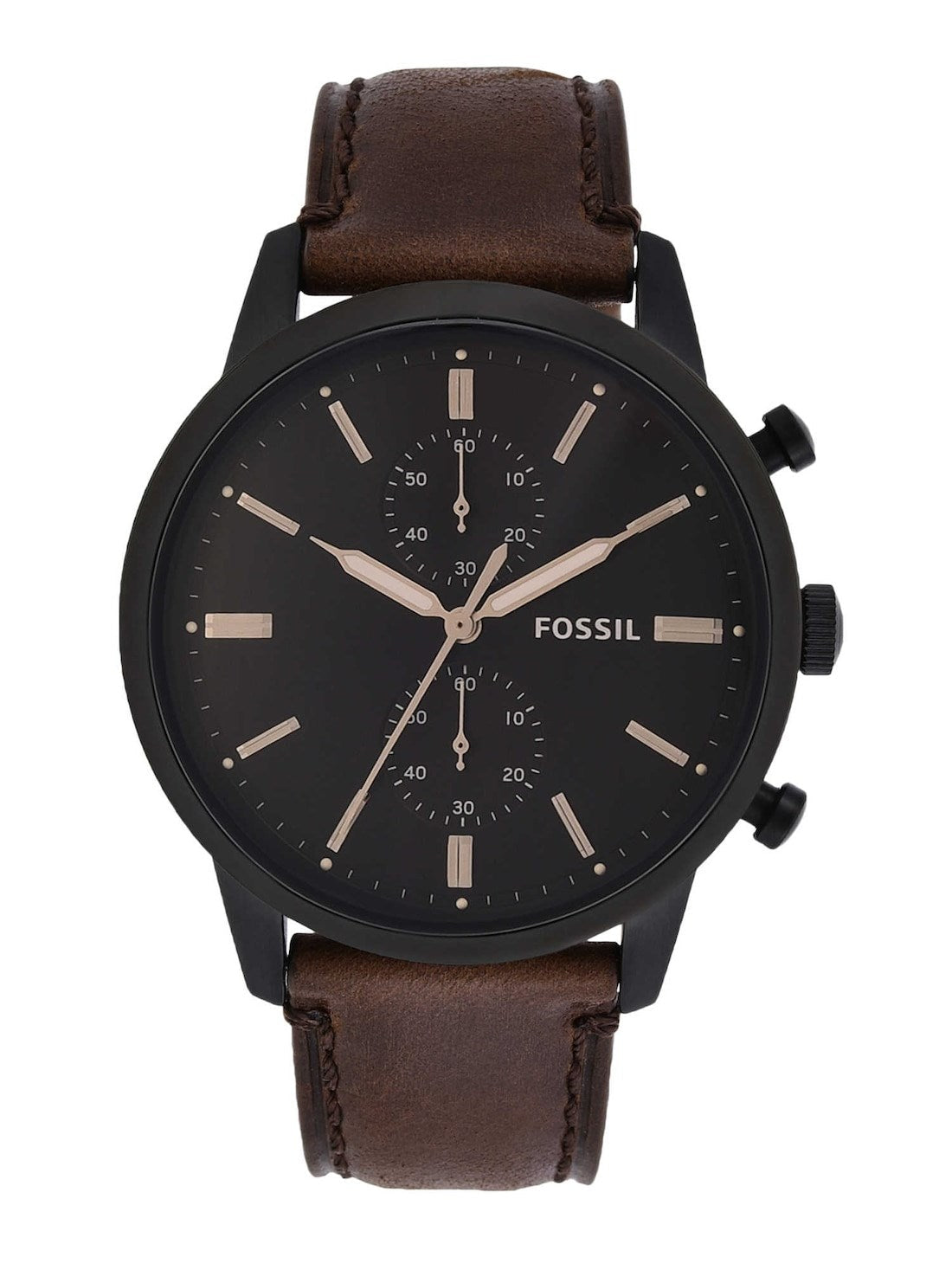 Fossil Townsman Chronograph Black Dial Brown Leather Strap Watch for Men - FS5437 Watches Fossil   