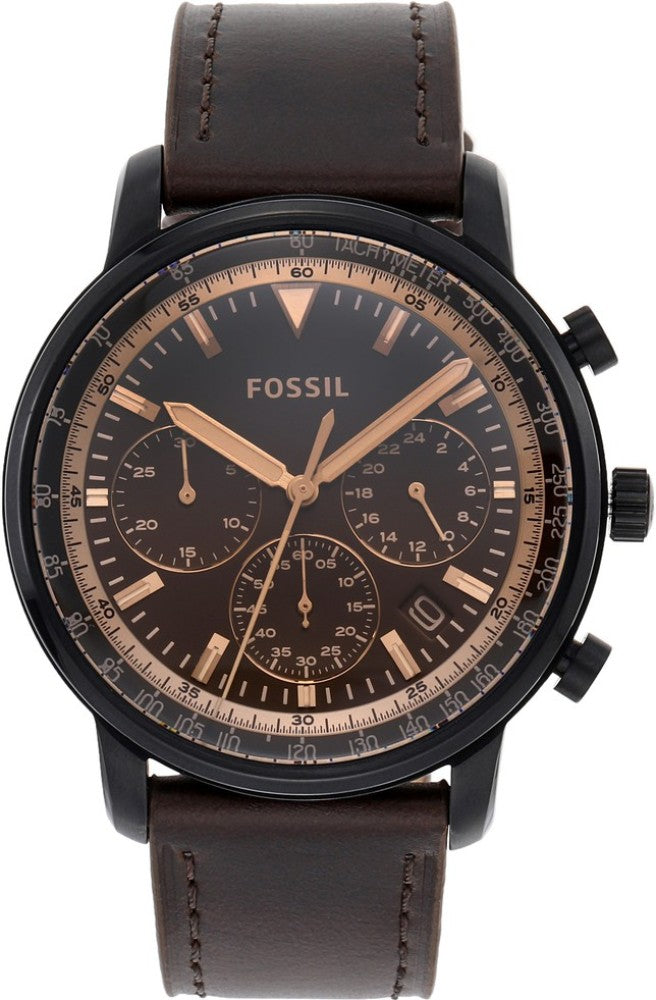 Fossil Goodwin Chronograph Brown Dial Brown Leather Strap Watch for Men - FS5529 Watches Fossil   