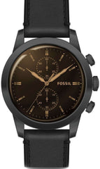 Fossil Goodwin Chronograph Black Dial Black Leather Strap Watch for Men - FS5585 Watches Fossil   